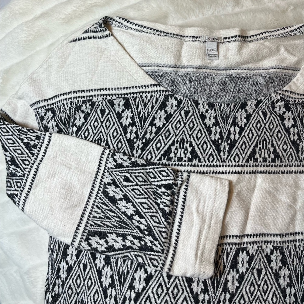 J. Crew XXS Cream Black Boho Half Sleeve Fall Casual Weekend City Tee School